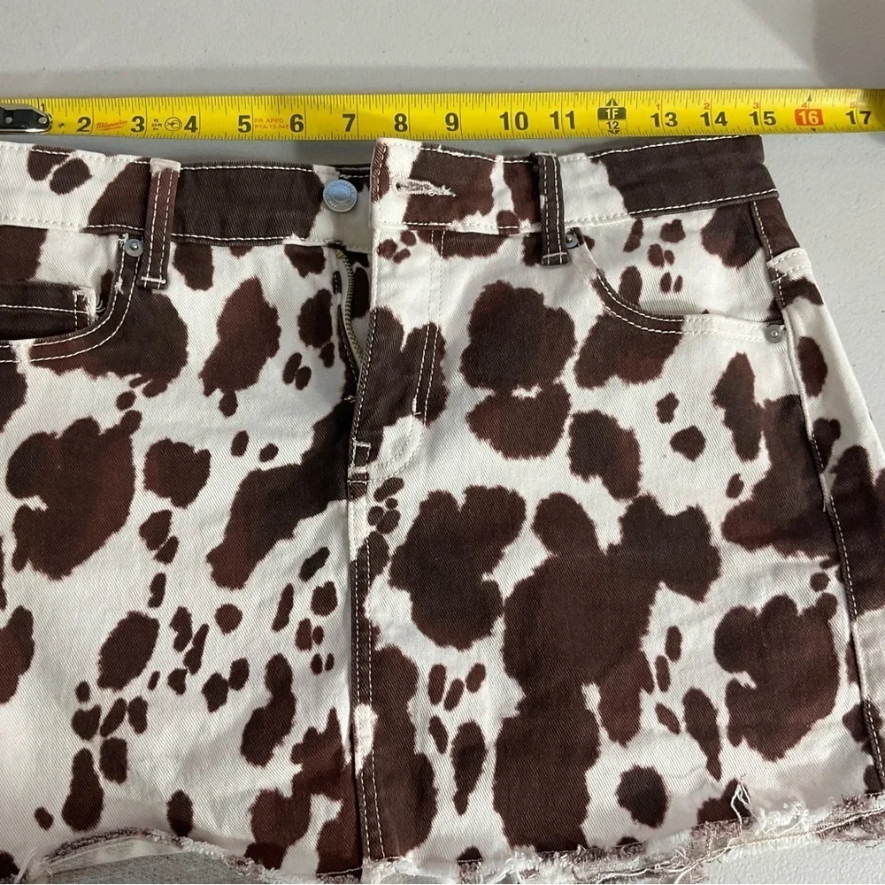 No Boundaries Women's Denim Mini Skirt Size xtra Small Cow Print Brown